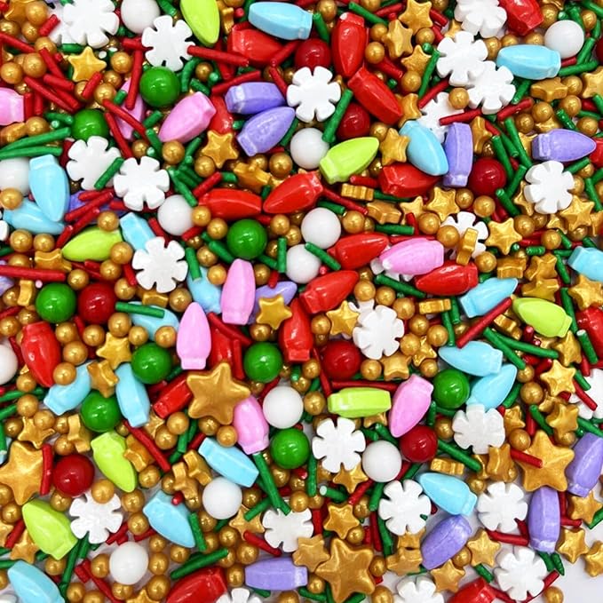 Snowflakes Sprinkles Candy Sugar Colorful Sprinkle Red and Green Sprinkles Cake Decorations Cupcake Toppers Cookie Decorating Ice Cream Celebrations 3.5oz