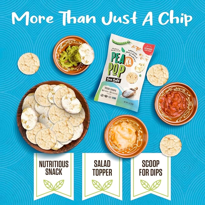 PeaKaPop Veggie Chips ??Plant-Based, Healthy Veggie Crisps with Pea, Lentil & Chickpea Protein ??Vegan, Gluten-Free, Popped Chips ??Snack Size for Kids & Adults ??1 oz Bags (15-Pack) ??Sea Salt