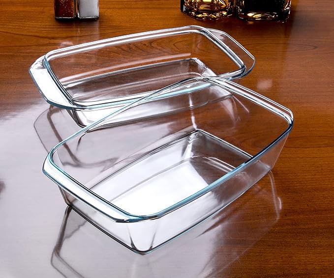 Rectangular Tempered Glass Casserole Dish with Glass Cover - Oven, Freezer and Dishwasher Safe - 3 Liter