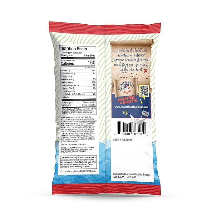 Japanese Tempura Seaweed Chips, Noriten ??Sweet Chili Flavor | 0.95oz x 5 Pack | Made in Japan by Swashbuckle Snacks