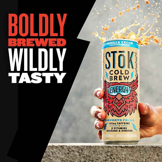 SToK Cold Brew Energy Vanilla Cream, Energy Coffee Beverage with 195mg Caffeine to Help Support Focus, Canned Coffee with B-Vitamins, Guarana and Ginseng,11 fl oz, 12pk