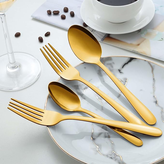 Pleafind 36 Pieces Gold Teaspoons Set - 6.2 inch, Spoon Silverware, Stainless Steel Tea Spoons, Mirror Polished Small Teaspoon, Dessert Spoons for Home, Kitchen, Restaurant, Dishwasher Safe