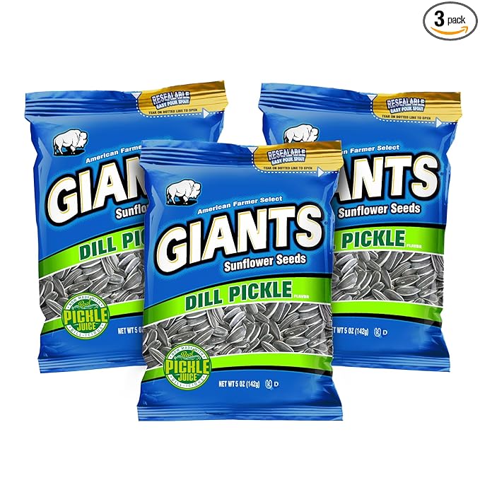 GIANTS Dill Pickle Sunflower Seeds - Sunflower Seeds Bulk, Big Sunflower Seeds to Eat, Roasted & Salted Sunflower Seeds for Eating, Pickle Flavor, 8g Protein Per Serving - 5 oz Bag (Pack of 3)