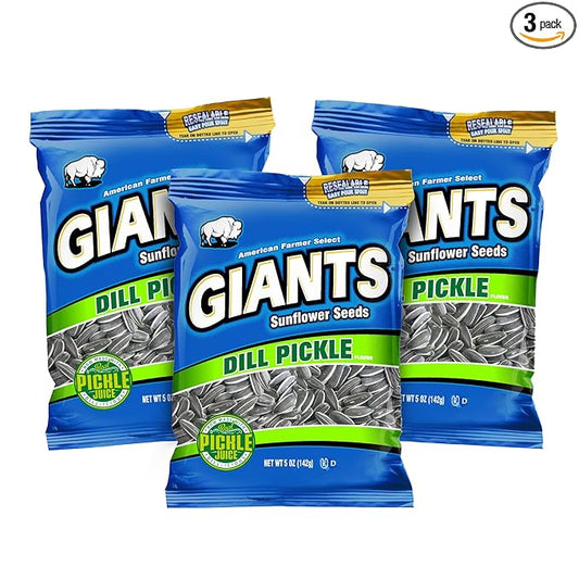 GIANTS Dill Pickle Sunflower Seeds - Sunflower Seeds Bulk, Big Sunflower Seeds to Eat, Roasted & Salted Sunflower Seeds for Eating, Pickle Flavor, 8g Protein Per Serving - 5 oz Bag (Pack of 3)