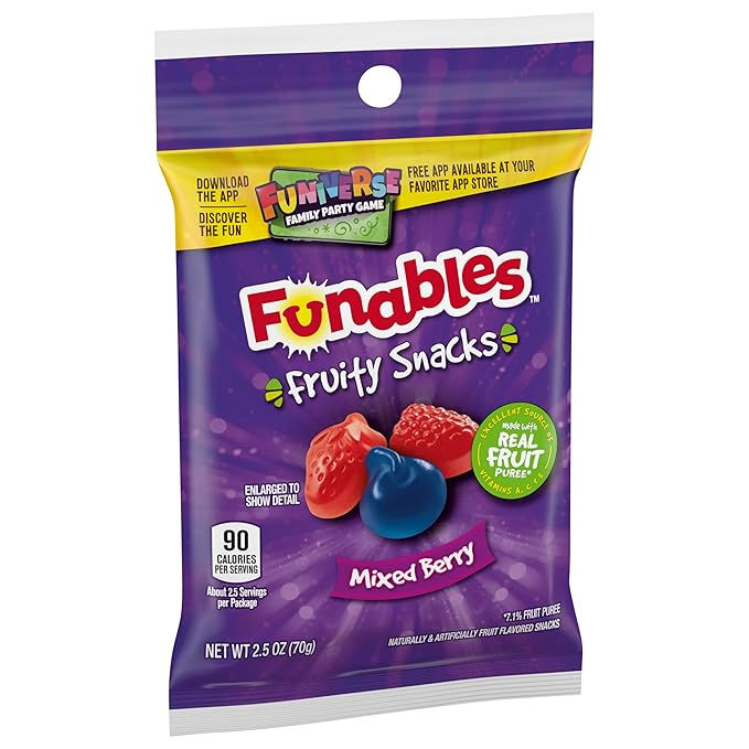Funables Fruit Snacks, Mixed Berry Snacks, 2.5 Ounce Pouches (Pack of 96)