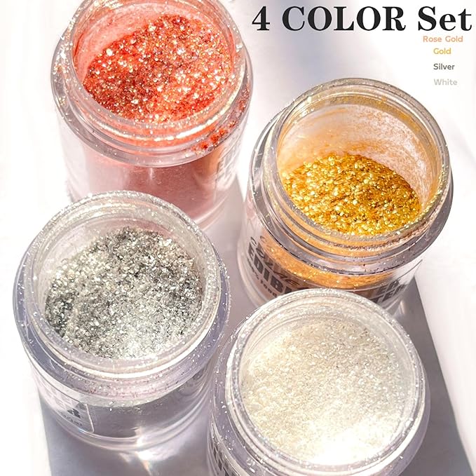 Edible Glitter for Drinks Cakes Christmas Set - Colaele 4 Colors Shimmering Luster Dust Disco Glitter Food Grade Metallic Food Coloring Glimmer for Strawberries, Chocolates, Fondant, Pops, Vegan