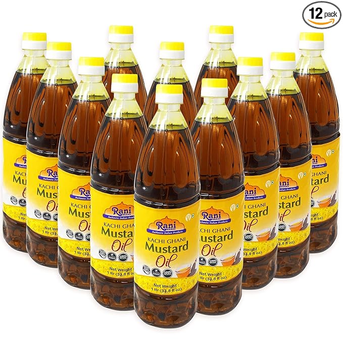 Rani Mustard Oil (Kachi Ghani) 33.8 Ounce (1 Liter) Pack of 12, NON-GMO | Gluten Free | Vegan | 100% Natural | Kosher