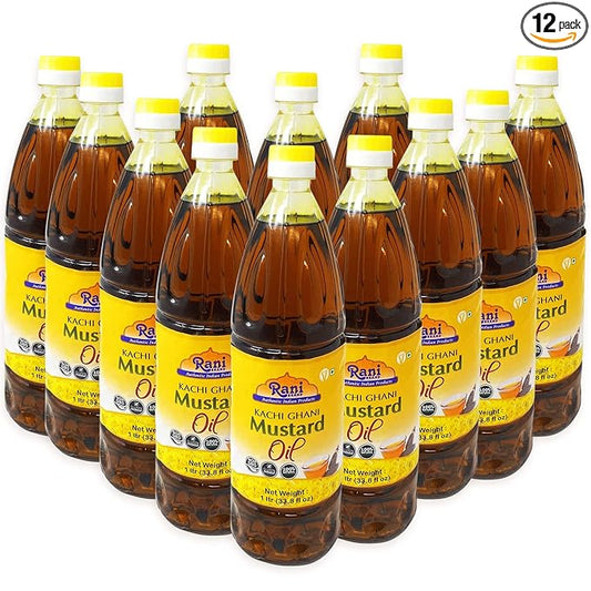 Rani Mustard Oil (Kachi Ghani) 33.8 Ounce (1 Liter) Pack of 12, NON-GMO | Gluten Free | Vegan | 100% Natural | Kosher