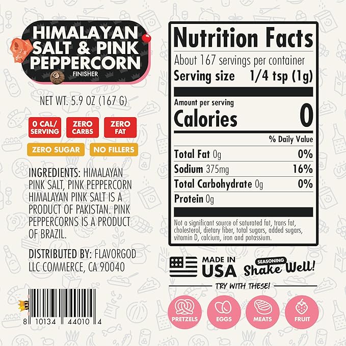 Himalayan Salt & Pink Peppercorn Finisher by Flavor God, Pack of 2 - Premium All Natural & Healthy Spice & Seasoning Blend for Beef & Chicken - Zero Carbs, Great Flavor Spices and Seasoning Gift
