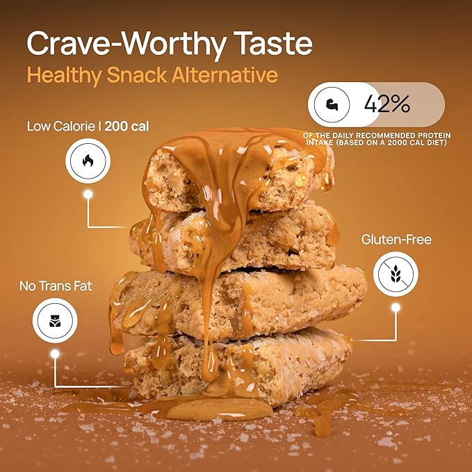 ProGo Protein Bars, Low Sugar, High Protein Snacks (22g) - 95% Pure Isolate for Faster Muscle Growth & Recovery, Low Calorie, Sweetened w/Peanut Butter & Honey (20-Count, Salted Caramel Crunch)