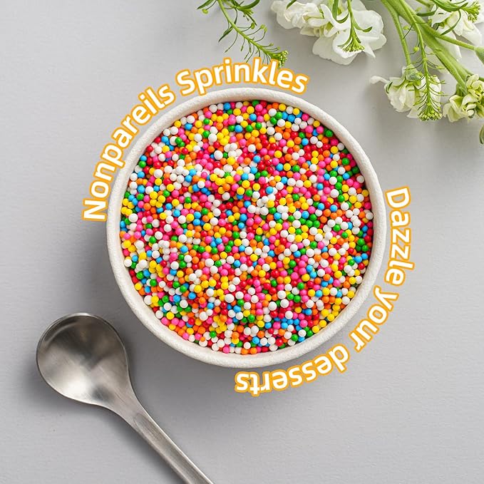 Rainbow Nonpareils Sprinkles, Sujoygar 4oz Edible Pastel Cake Sprinkles for Ice Cream Toppings Cupcake Chocolate Decoration, Wedding Party Cookies Baking Dessert Food Supplies