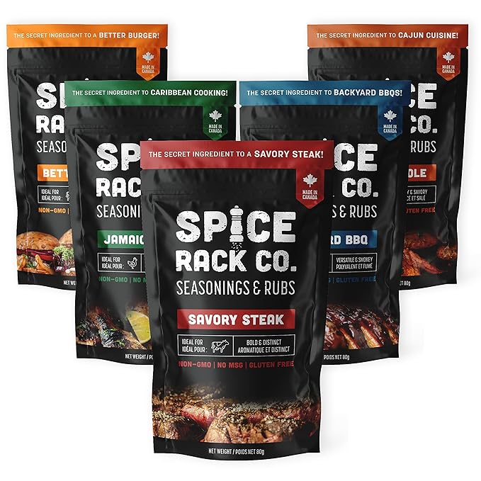 Spice Rack Co. BBQ Seasonings And Rubs - Smoking & Grilling Spices and Seasonings Sets, Grilling Accessories & Smoker Accessories, Birthday Gifts For Him, Mens Birthday Gifts For Men (5 Pack)
