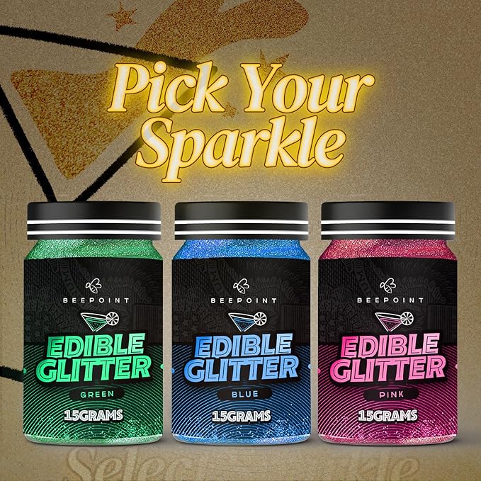 BeePoint Blue Edible Glitter for Drinks 15g - Food Grade, Vibrant Color Shimmer Powdered Dust for Drinks, Cocktails, Cake Decorating, Baking, Chocolates, Candy, Sweets, & Cookies - Vegan & Gluten Free