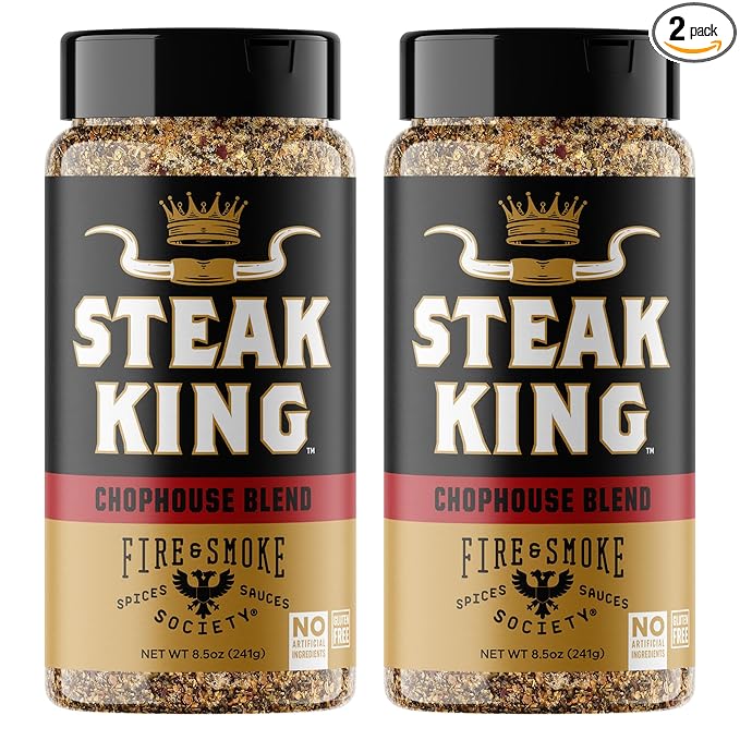 Fire & Smoke Society Steak King Steak Seasoning | BBQ Rubs for Smoking and Grilling Meat | Filet Mignon, Ribeye, Beef, Lamb and Burgers | BBQ Rubs and Spices | Large (2-Pack)