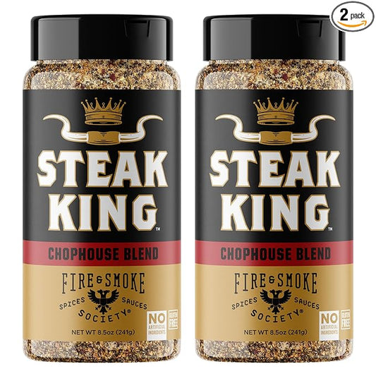Fire & Smoke Society Steak King Steak Seasoning | BBQ Rubs for Smoking and Grilling Meat | Filet Mignon, Ribeye, Beef, Lamb and Burgers | BBQ Rubs and Spices | Large (2-Pack)