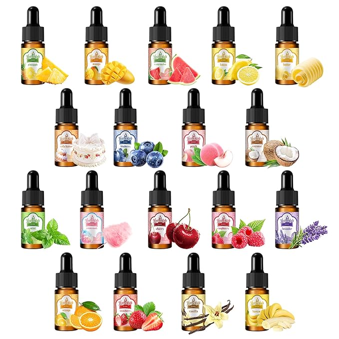 Food Flavoring Oil - Candy Flavoring for Candy Making 18 x 0.35 Fl Oz Extracts and Flavorings for Baking Lip Gloss Flavoring Oil - with Glass Dropper
