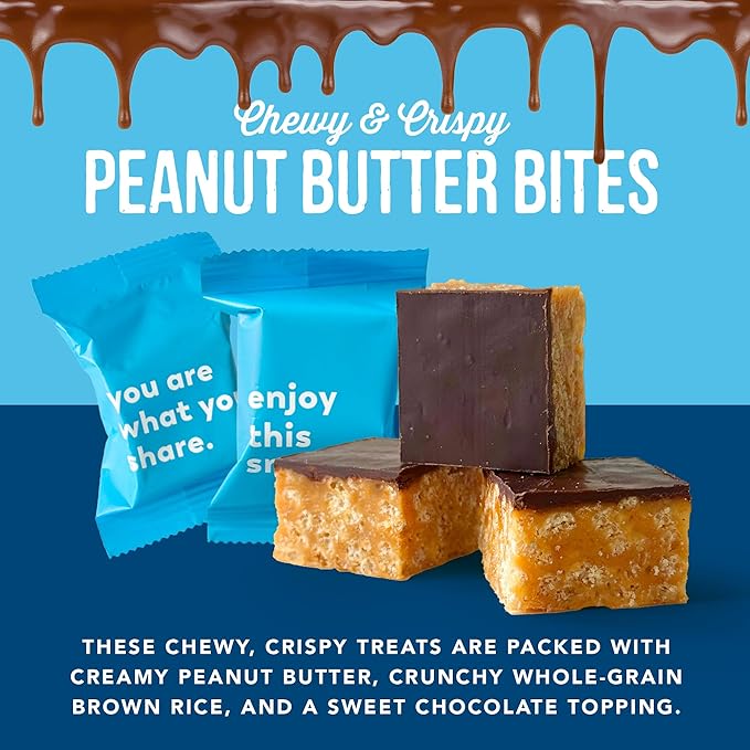 For Noshers Only - Peanut Butter Bites - Kosher Dairy Free Vegan Gluten Free Chocolate Peanut Butter Crispy Rice Treats - Sweet Snack Packs - Bulk Individually Wrapped Snacks for Office (Box of 24)