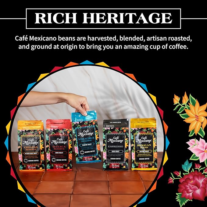 Caf챕 Mexicano - Ground Coffee Variety Pack - Specialty Arabica Coffee Sourced from Mexico - 12 oz. Bags - 5 Pack