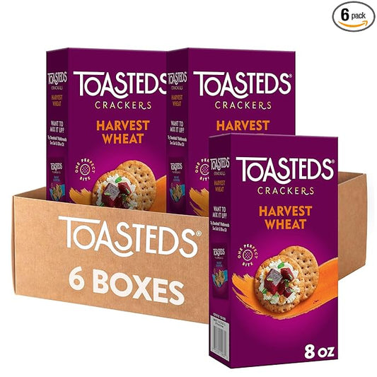 Toasteds Crackers, Party Snacks, Lunch Snacks, Harvest Wheat (6 Boxes)