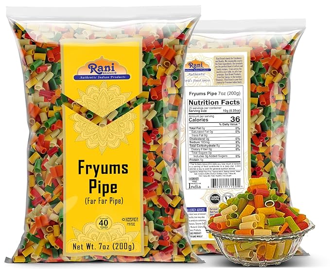 Rani Far Far/Fryums (Wheat & Tapioca Pellet) Round/Pipe Shape 7oz (200g) ~ Vegan, Kosher, Uncooked, Used to Make Papad, Bhungra/Chip Snack