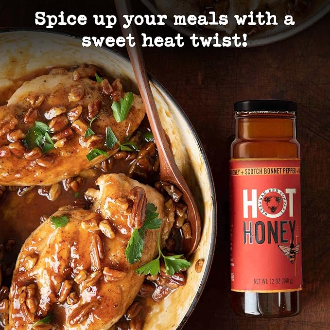 Savannah Bee Company 100% Pure and Gluten Free - Sweet and Spicy Honey Hot Sauce - Infused With Delicious Wildflower Honey And Scotch Bonnet Pepper - The Sauce For Every Meal - 12 ounce