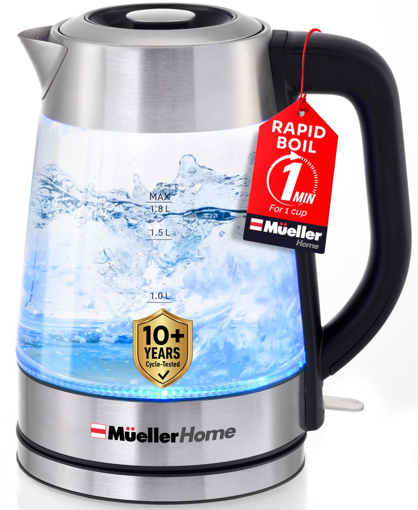 MUELLER HOME Rapid Boil Electric Tea Kettle 1.8L, BPA-Free Hot Water Boiler