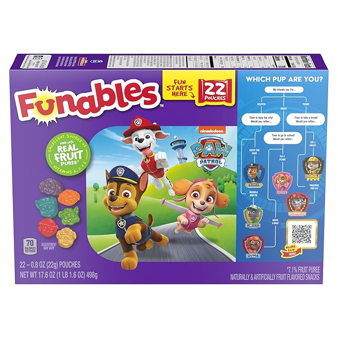 Funables Fruity Snacks, PAW Patrol, Assorted Fruit, Flavored Snacks, 0.8 oz 22 ct (Pack of 2)