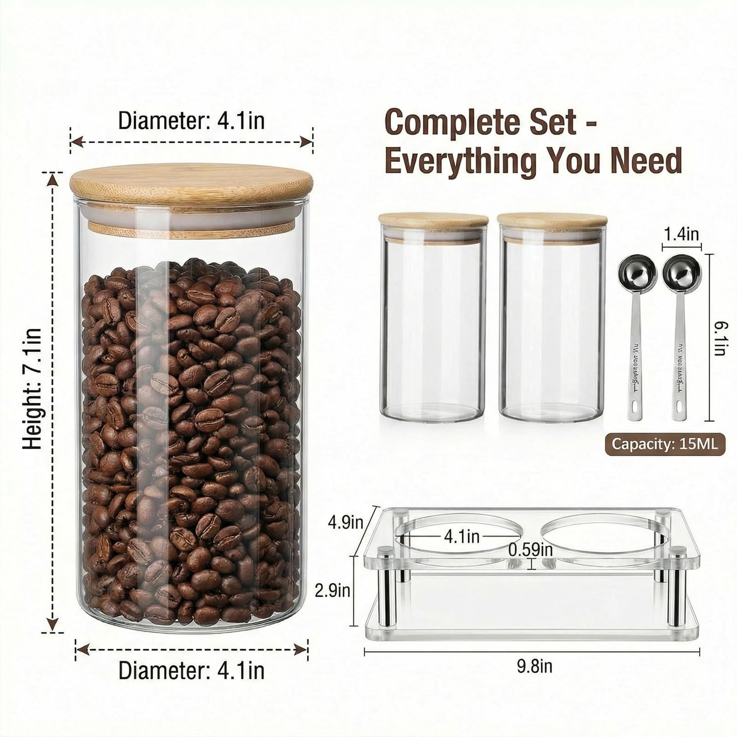 YAGELI Glass Coffee Canister Set with Acrylic Shelf, 2 Pack 44oz