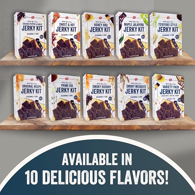 PS Seasoning Jerky Seasoning and Cure Kit (Buttery Prime Rib)- Award-Winning DIY Beef Jerky Making Kit with Seasoning Mix & Cure- Oven, Smoker, Dehydrator - Great for Beef, Turkey, Venison, Wild Game