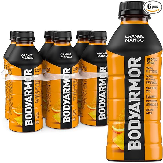 BODYARMOR Sports Drink Sports Beverage, Orange Mango, Coconut Water Hydration, Natural Flavors With Vitamins, Potassium-Packed Electrolytes, Perfect For Athletes, 20 Fl Oz (Pack of 6)