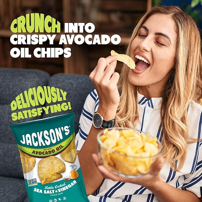 Jackson?™s Classic Kettle Potato Chips (Variety Pack, 5 oz, Pack of 7) - Made with Premium Avocado Oil, Sea Salt, Salt & Vinegar and BBQ Flavors - Allergen-friendly, Gluten Free, Vegan