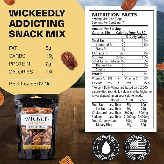 Wicked Mix Snack Mix with Mixed Nuts - Sweet and Salty Snacks Trail Mix Snack Packs with Almonds, Cashews, Pretzels, Pecans - Healthy Snacks Zero Trans Fat in Resealable Bag - Original Mix