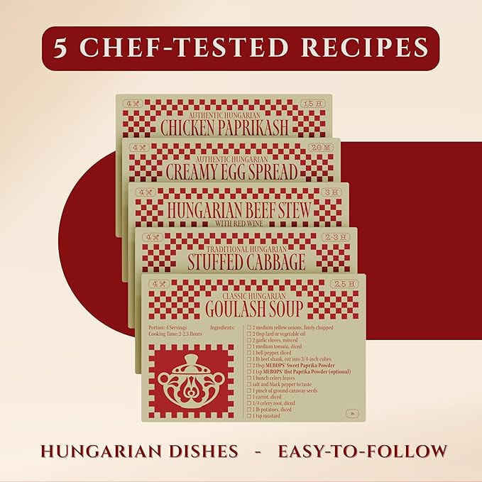 Premium Hungarian Paprika Spice Collection GIFT SET ??Sweet, Smoked & Hot (3 x 4 oz) - Five Traditional Hungarian Recipe Cards ??Non-GMO ??Authentic Seasoning Spice in Resealable Bags by MEROPS