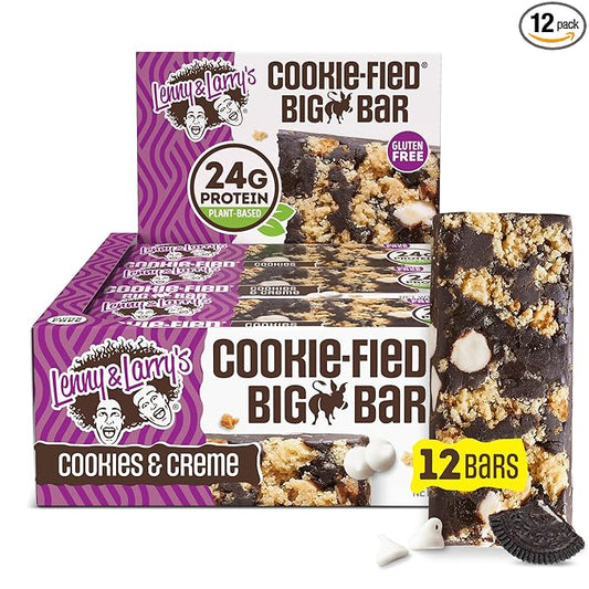 Lenny & Larry's Cookie-fied BIG BAR ??Cookies and Creme Vegan Protein Bars 12x90g ??Healthy Snacks, 24g Plant Protein & 10g Prebiotic Fiber ??Gluten free Power Bar, Keto Friendly & Vegan