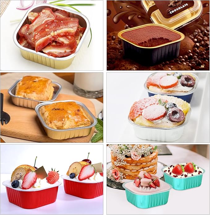 10oz/80pack Mini Cake Pans with Lids,LNYZQUS Small Foil Baking Tins Brownie Baking Cups,4?�x4??Disposable Ramekins Jumbo Cupcake Muffin Pan Mini Aluminum Containers Holders-Black