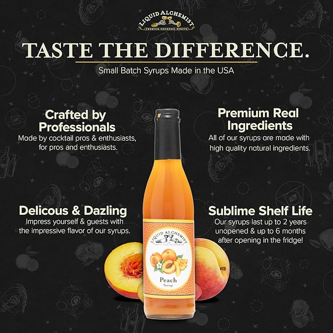 Liquid Alchemist Peach Syrup for Drinks - Real Ingredients Make our Peach Puree for Cocktails a Perfect Bellini Mix - Our Flavored Syrup is Non-GMO & Vegan (12.7 oz)
