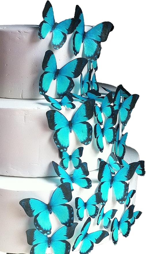Sugar Robot Edible Butterflies for Cake Decorating- Butterfly Cake Decorations- Assorted Size - Cake Toppers and Cupcake Toppers Made in the USA - Premium Crafted -15 pcs (Turquoise)