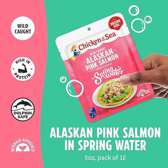 Chicken of the Sea Alaksan Pink Salmon in Spring Water, 5 Ounce Packets (Pack of 12), Wild Caught