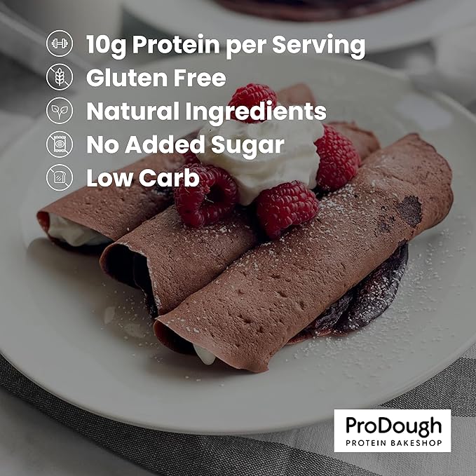 ProDough High Protein- Gluten Free French Crepe Mix, Low Carb, 8g of Protein per Serving, No Added Sugars, Keto Friendly, Makes 24 Crepes (Chocolate)