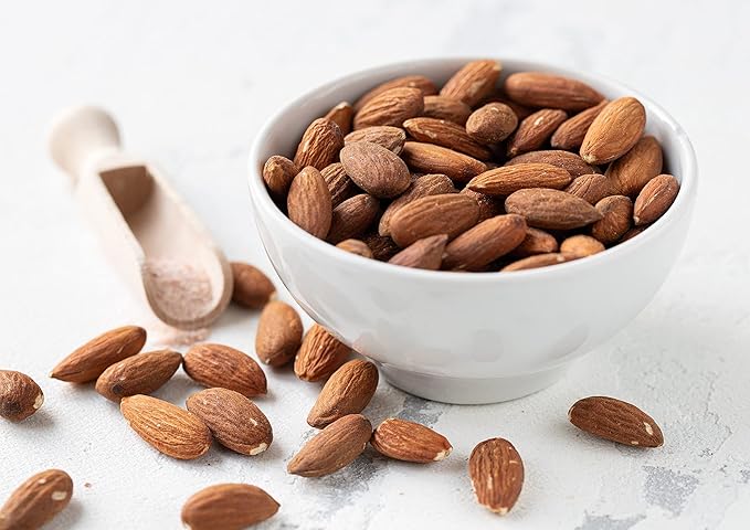 Food to Live Dry Roasted California Almonds with Himalayan Salt, 1 Pound Oven Roasted, Lightly Salted Nuts, No Oil Added, Vegan, Kosher, Bulk. High in Protein and Essential Fatty Acids. Great Snack