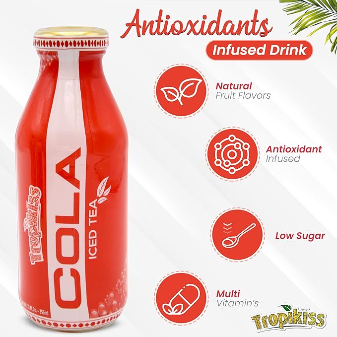 Tropikiss 12-Pack Cola Iced Tea – Antioxidant-Rich Refreshing Drink | Natural Bottled Ice Tea | Healthy & Flavorful Beverage