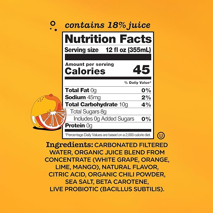 Culture Pop Soda, Orange Mango & Lime, Probiotic Low Sugar Soda, Sparkling Juice Alternative, Non-GMO, Kosher, Gluten-Free, No Stevia (12pk)