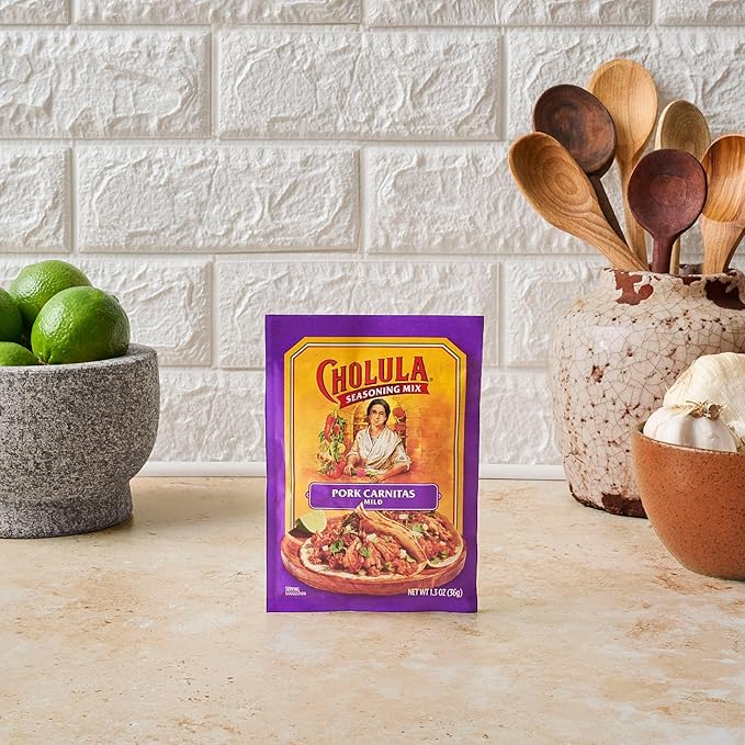 Cholula Seasoning Mix, Pork Carnitas, Mild Heat, For Tamales, Pulled Pork Tacos, Burrito Bowls, Dips and More, 1.3 oz (Pack of 12)