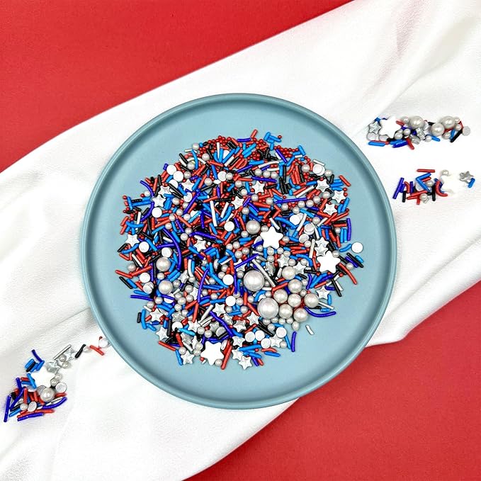 Sprinkles for Cake Decorating, Fancy Red Blue White and Orange Pearl Star Jimmies Cake Sprinkles Mix for Cookie Baking Ice Cream Cupcake