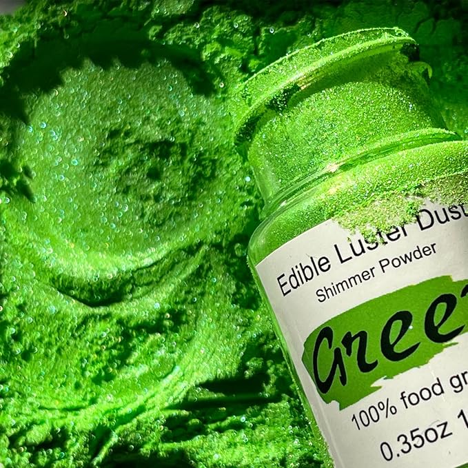 Green Luster Dust Edible Glitter for Cakes Cocktails ??10g Colaele Edible Shimmering Dust for Chocolates, Metallic Food Coloring Powder for Cake Decorating Edible Glitter for Drinks, No Gluten,Vegan