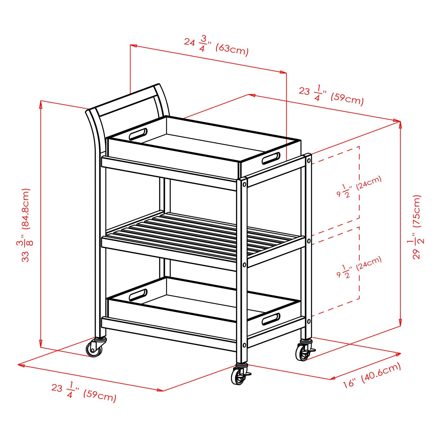 Winsome Albert 3-Tier Serving Cart, Walnut, 33"