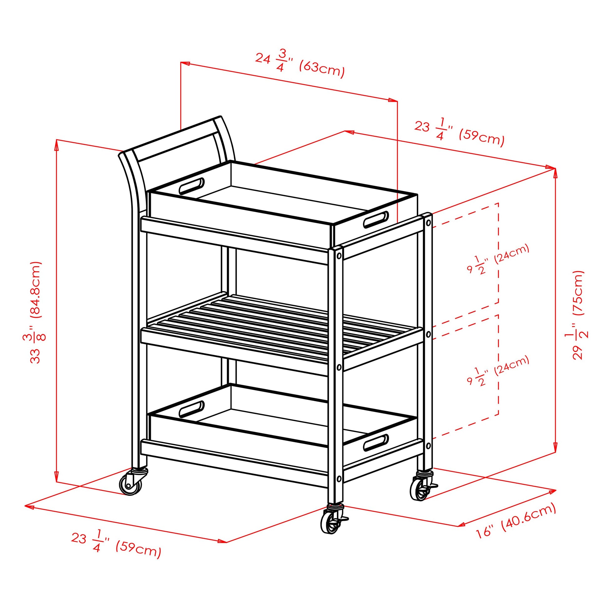 Winsome Albert 3-Tier Serving Cart, Walnut, 33"