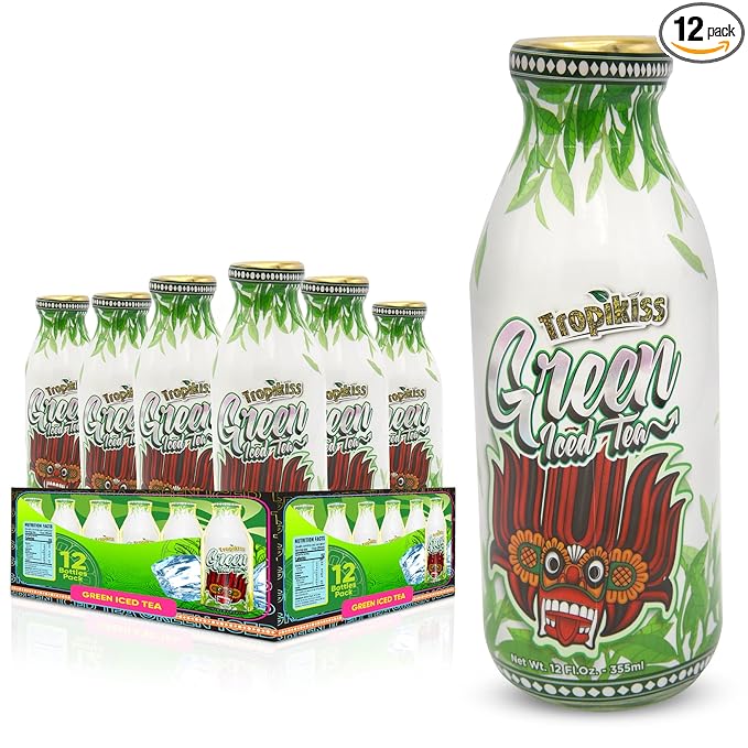 Tropikiss 12-Pack Green Iced Tea – Antioxidant-Rich Refreshing Drink | Natural Bottled Ice Tea | Healthy & Flavorful Beverage
