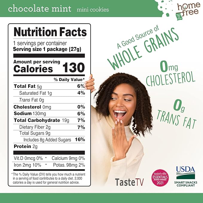 Homefree Treats You Can Trust Gluten Free Mini Cookies, Single Serve, Chocolate Mint, 0.95 Ounce (Pack of 10)