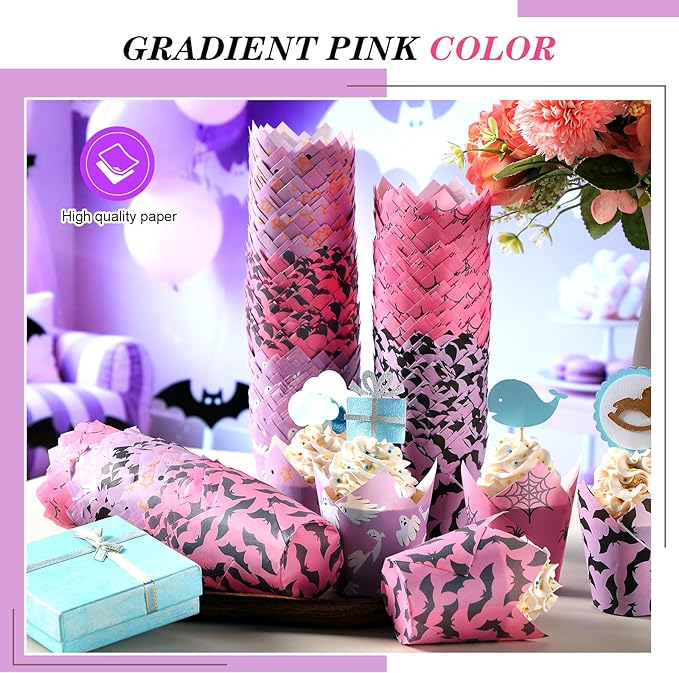 500 Counts Halloween Tulip Cupcake Liners Baking Paper Cups Wrappers Birthday Party Muffin Cupcake Baking Liners Grease Proof Cake Liner Holders for Halloween Party Supplies (Ghost)
